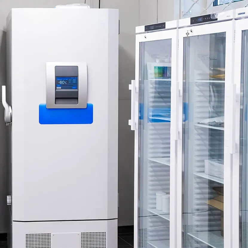 Vaccine storage unit with digital temperature control and organized shelving for cold chain compliance